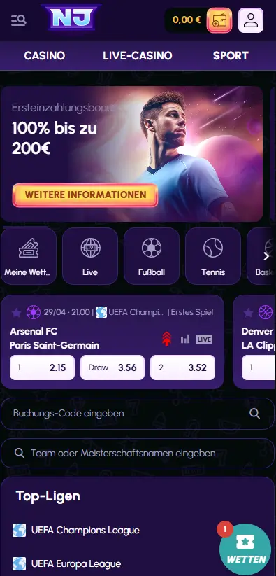Die App des Sportwettenanbieters NovaJackpot