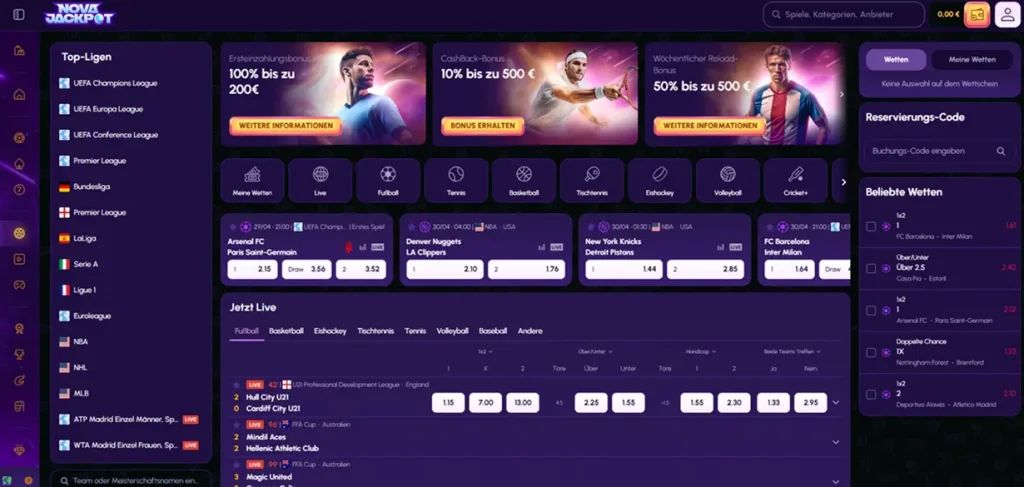 Sportwetten Angebot beim Wettanbieter NovaJackpot