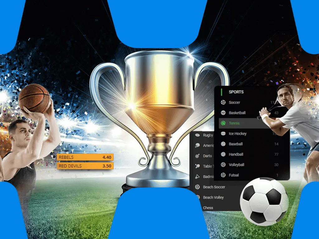 Auswahl an Sportarten bei Sportwetten mit Pokal im Vordergrund