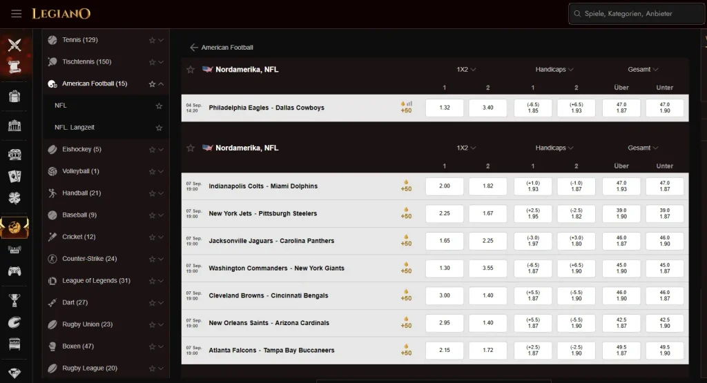 Legiano American Football Wetten Screenshot