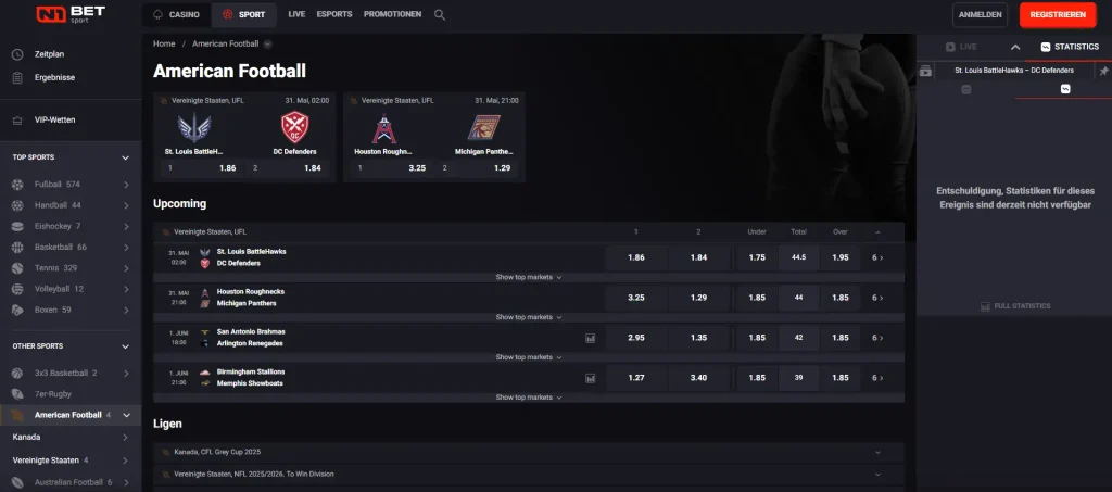 N1Bet Screenshot Wetten von American Football Screenshot