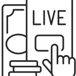Hand, die auf ein Handy klickt, das Live anzeigt