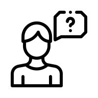 Icon einer Person mit einer Sprechblase in der sich ein Fragezeichen befindet
