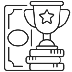 Trophäe, die auf Büchern steht neben einem Geldschein - Icon