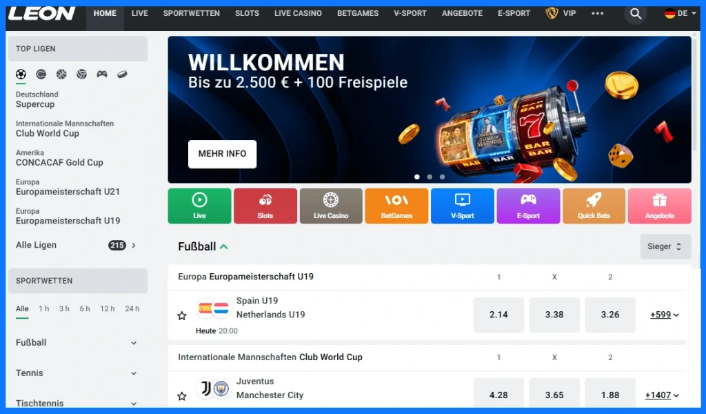 Die Landing Page der Fussballwetten des Wettanbieters WEZ