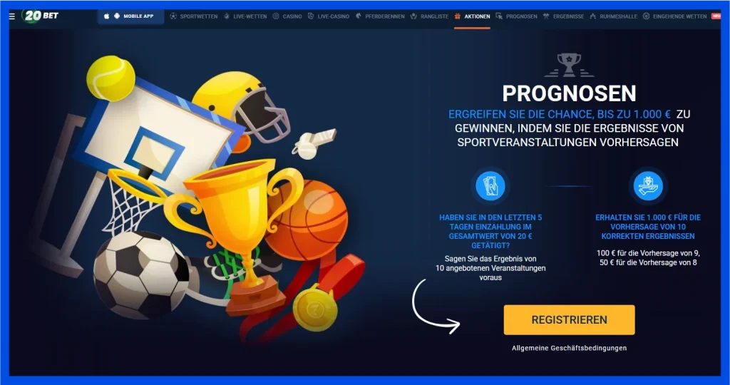 Das Wettangebot und Bonusangebot des Wettanbieters 20Bet