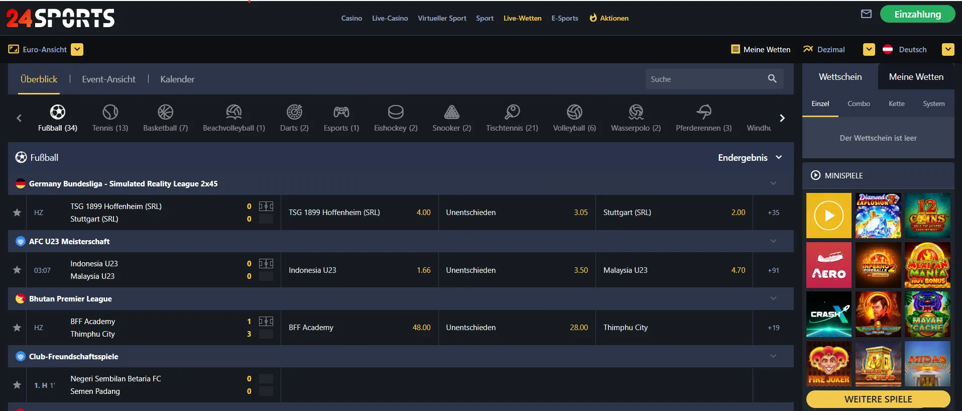 Das Live-Wettangebot des Buchmachers 24Slots