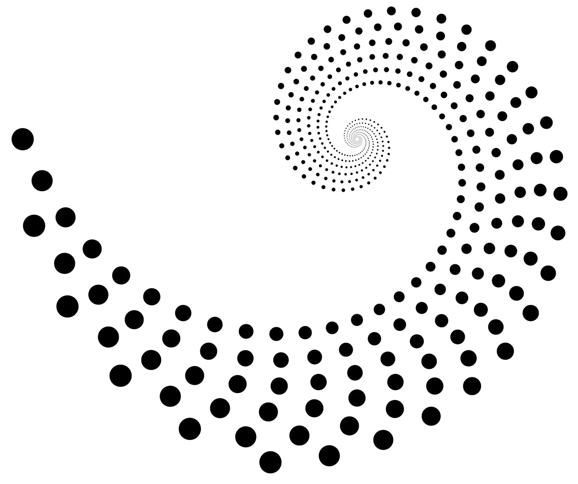 Die Fibonacci Spirale dargestellt durch schwarze Kreise