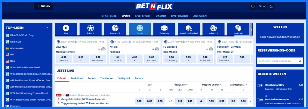 Die Landingpage des Wettanbieters BetNFlix