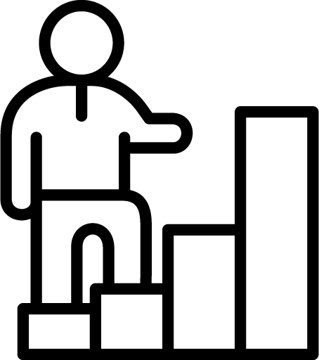 Eine Person, die auf einem aufsteigendem Diagramm steht