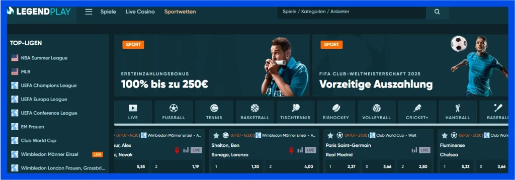 Das Wettangebot und Bonusangebot des Wettanbieters LegendPlay