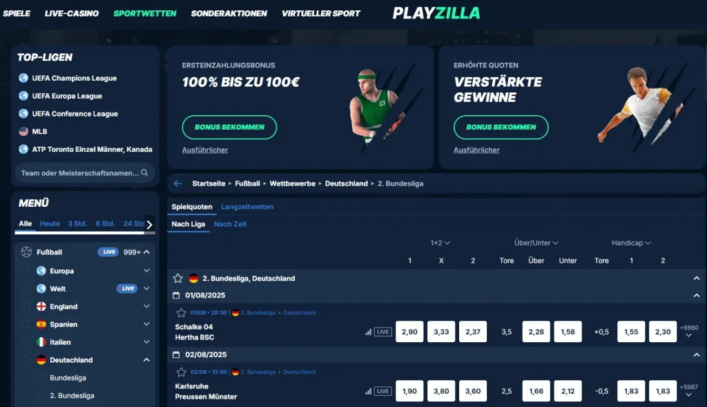 Die Wetten der 2. Bundesliga beim Wettanbieter PlayZilla