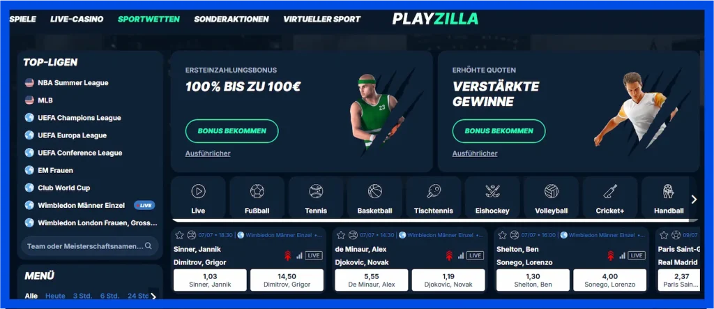 Das Wettangebit und Bonusangebit des Wettanbieters PlayZilla