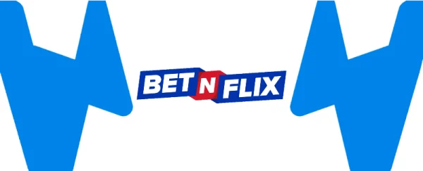 Das Logo des Wettanbieters BetNFlix in Blau und Rot zwischen Akzenten des Wettzentrum-Logos.