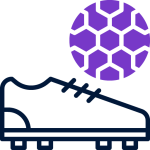 Ein Icon mit einem schwarzen Fussballschuh und einem lilanen Fussball