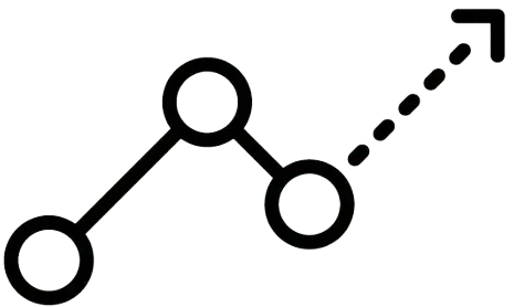 Ein Pfeil, der drei unterschiedlich hohe Punkte verbindet und letztendlich den Ausschlag nach oben gibt, symbolisiert den Aufstieg.