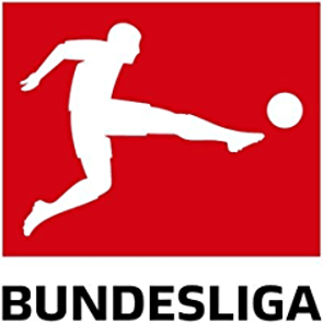 Das rote Logo der Bundesliga zeigt einen schießenden Spieler in Weiß und darunter die Aufschrift „Bundesliga”.