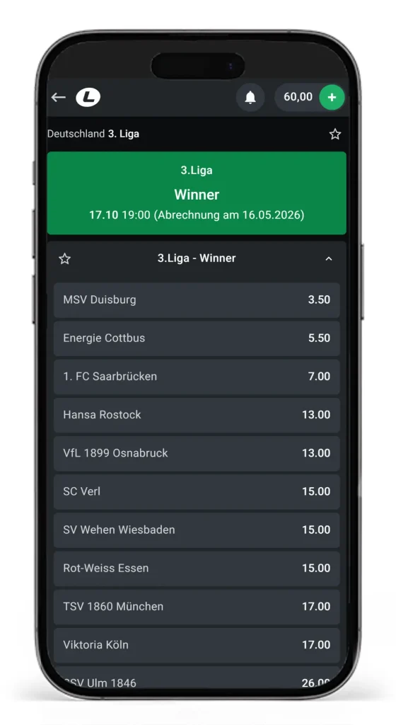 3. Bundesliga Wetten bei Leonbet