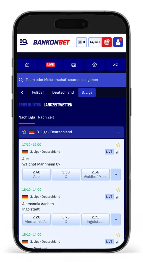 Einblick ins 3. Liga Wettangebot bei Bankonbet
