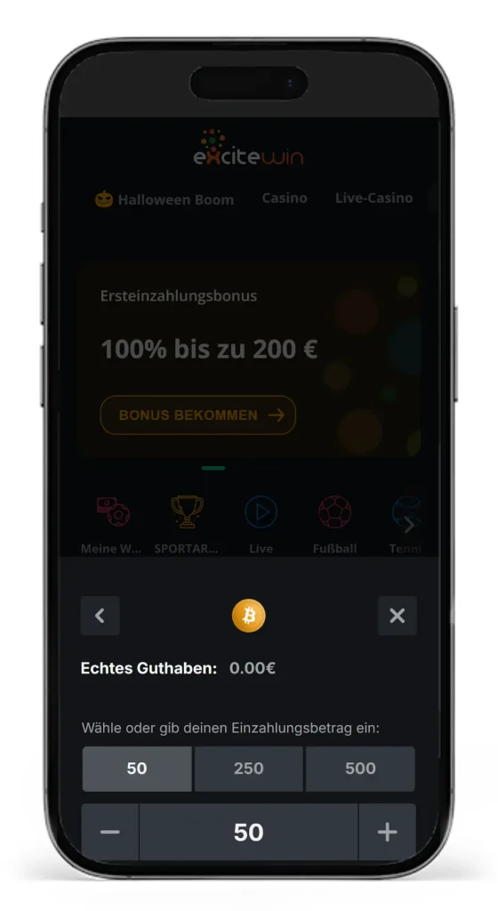 Einzahlung mit Bitcoin beim Bitcoin Wettanbieter ExciteWin