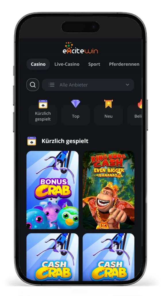 Casino Bereich des Sportwetten Casinos ExciteWin