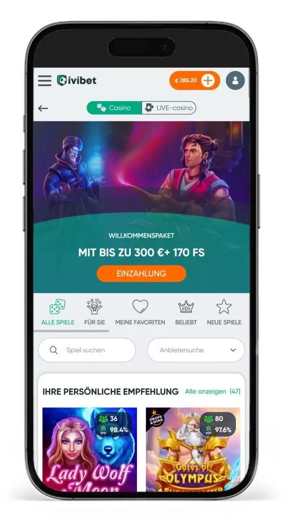 Einblick in die Spielauswahl vom Sportwetten Casino Ivibet