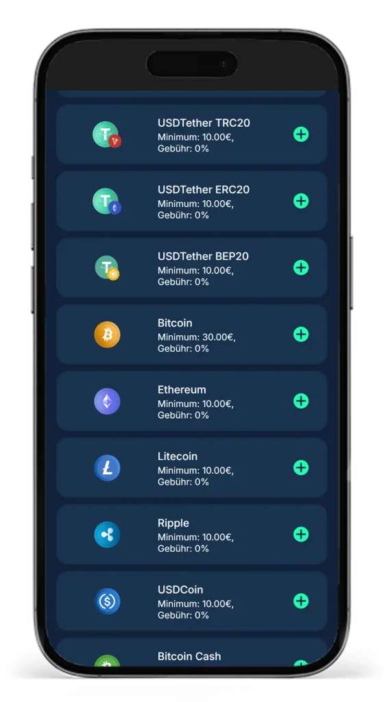 Einblick in verfuegbare Kryptowaehrungen vom Krypto Wettanbieter PlayZilla