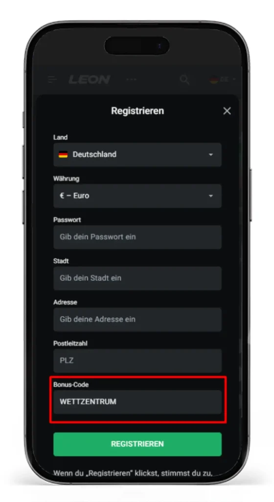 Registrierung mit Bonus Code beim Wettanbieter ohne LUGAS Leonbet