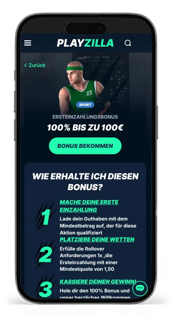 Sportbonus fuer die erste Einzahlung beim Wettanbieter PlayZilla