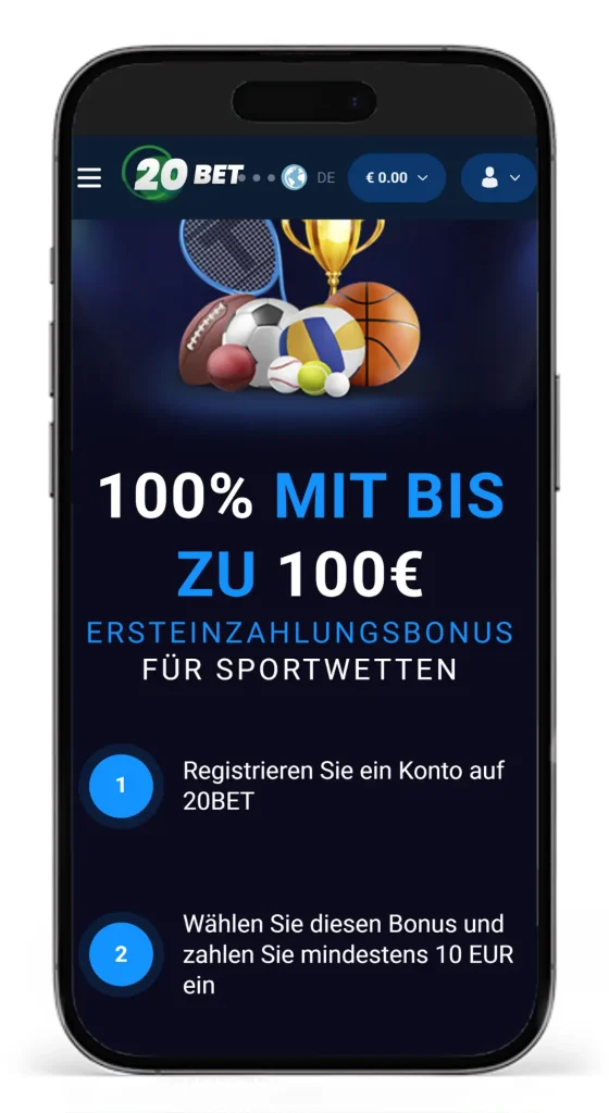 Ersteinzahlungsbonus fuer Sportwetten von 20Bet