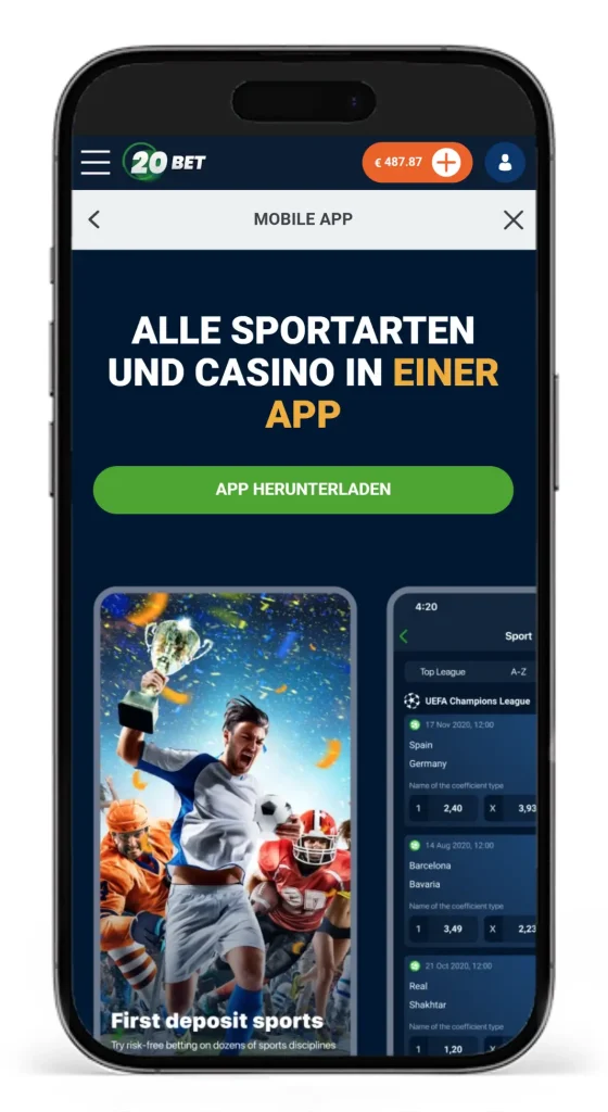 Sportwetten App fuer iOS und Android vom Wettanbieter 20Bet