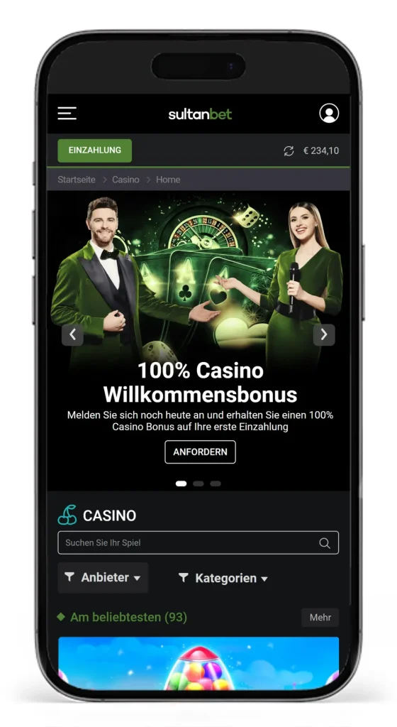 Casino Bereich und Willkommensbonus vom Sportwetten Casino Sultanbet
