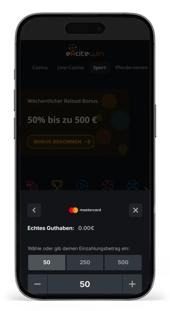 Einzahlung mit Mastercard beim Wettanbieter mit Kreditkarte ExciteWin