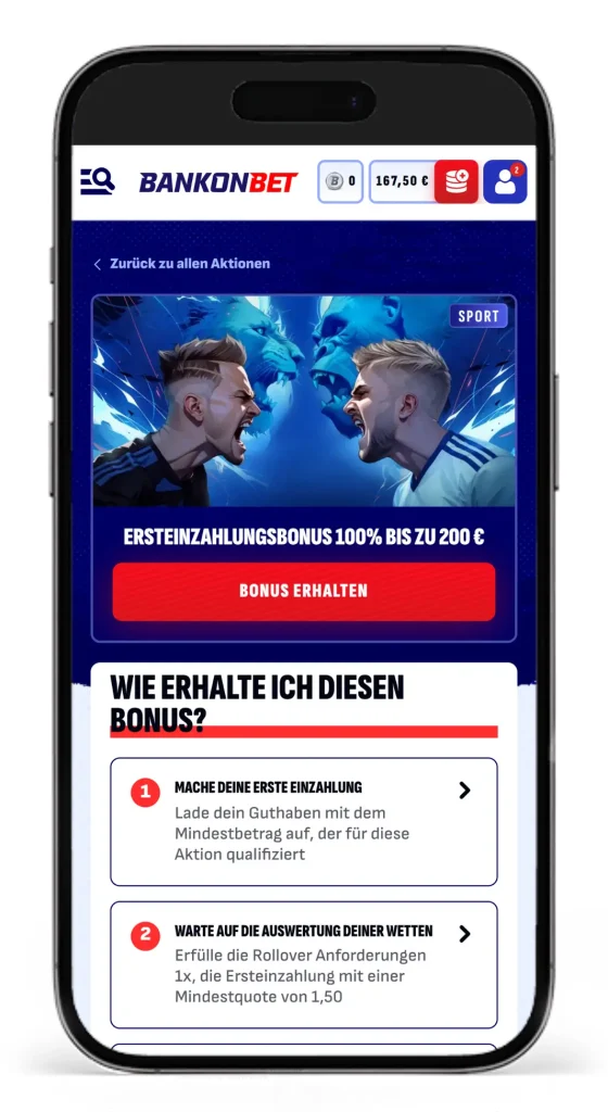 Ersteinzahlungsbonus fuer Sportwetten vom Wettanbieter ohne LUGAS Bankonbet