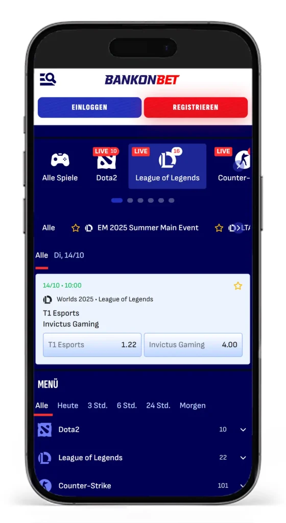 Einblick in die eSports Wettauswahl bei Bankonbet