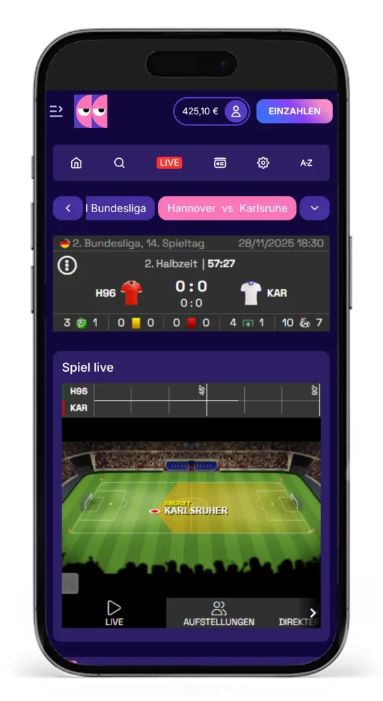 Livewetten auf Spiele der 2. Bundesliga mit Statistiken und Liver Center bei BlindLuck