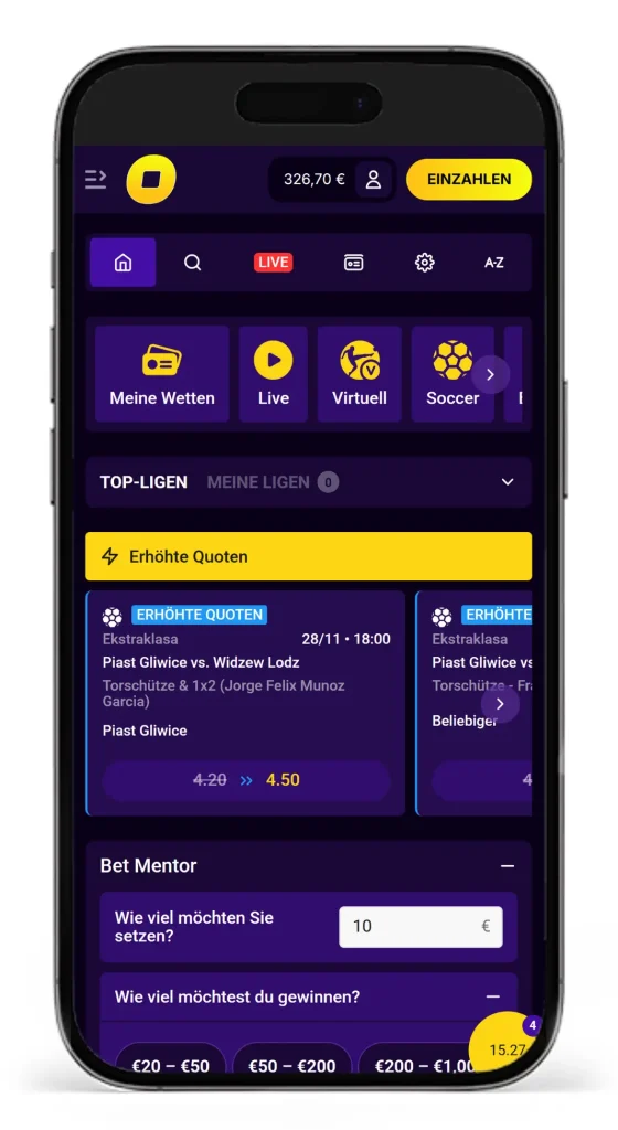 Mobile Ansicht der Wettseite CasinoLoots