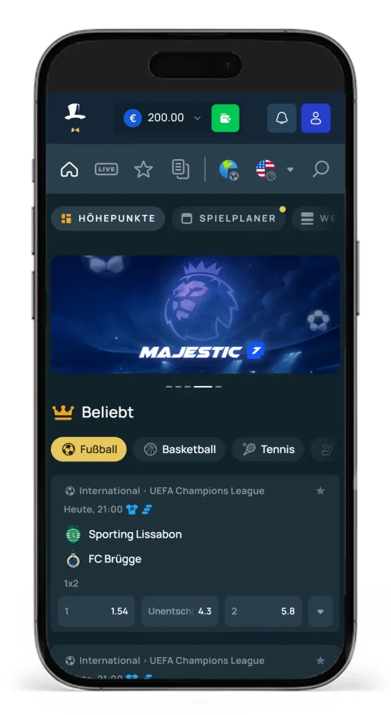 Mobile Ansicht der Sportwettenseite vom Wettanbieter Fortunejack