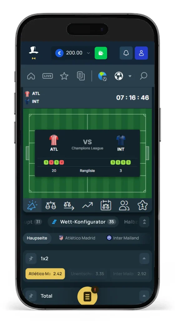 Wetten auf ein Champions League Spiel mit Wettkonfigurator bei Fortunejack