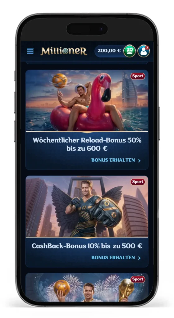 Auszug aus dem Bonus- und Treueprogramm vom Wettanbieter Millioner