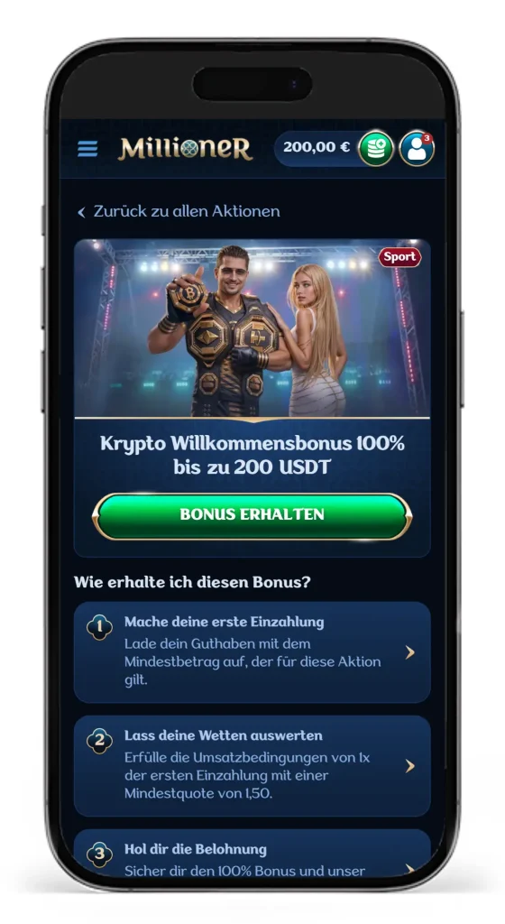 Krypto Willkommensbonus vom Buchmacher Millioner fuer Sportwetten
