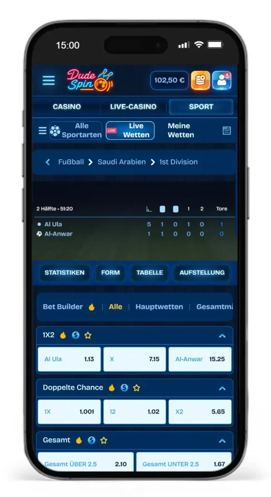 Livewetten bei DudeSpin