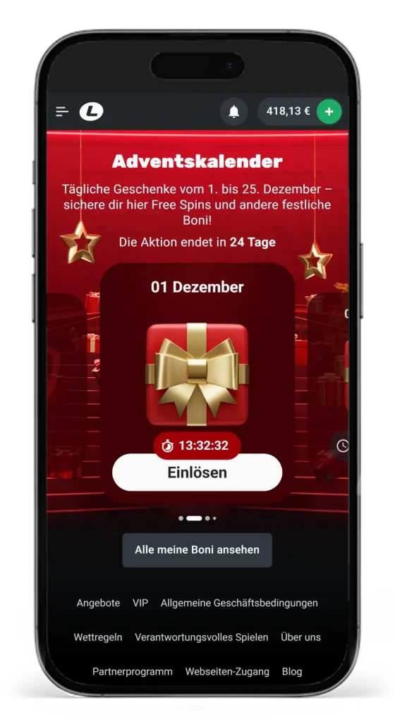 Erstes Tuerchen im Sportwetten Adventskalender von Leonbet