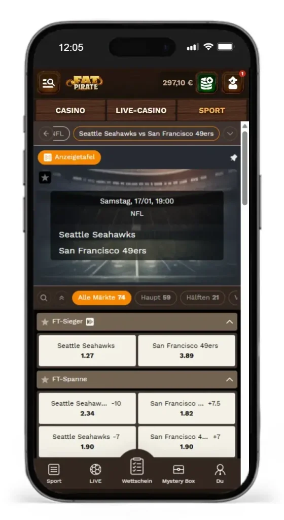 Fatpirate-Wettquoten auf das NFL Spiel Seattle gegen San Francisco