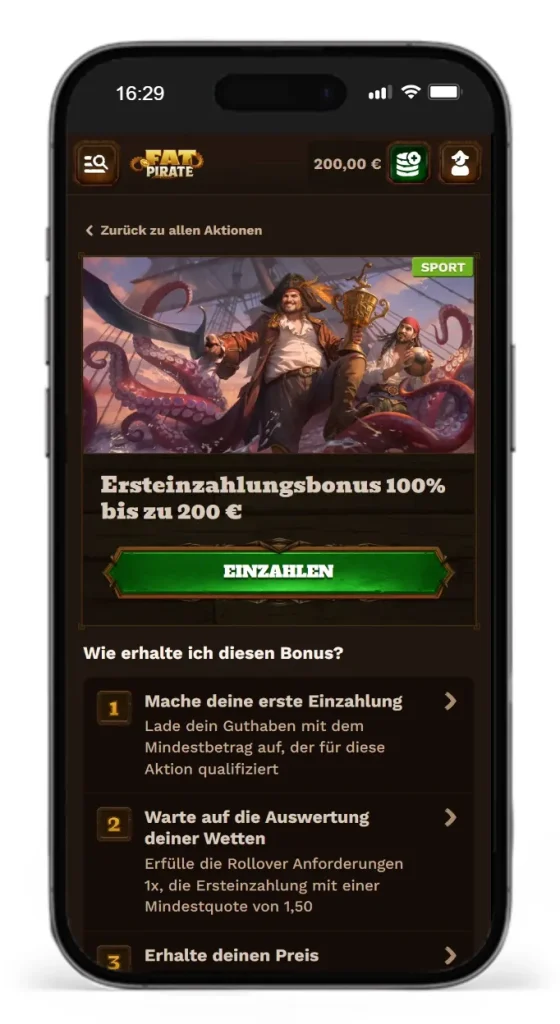 Sport Willkommensbonus vom Online Wettanbieter Fatpirate