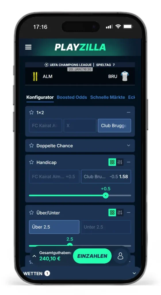 Wettkonfigurator von PlayZilla fuer Wettscheine mit mehreren Auswahlen