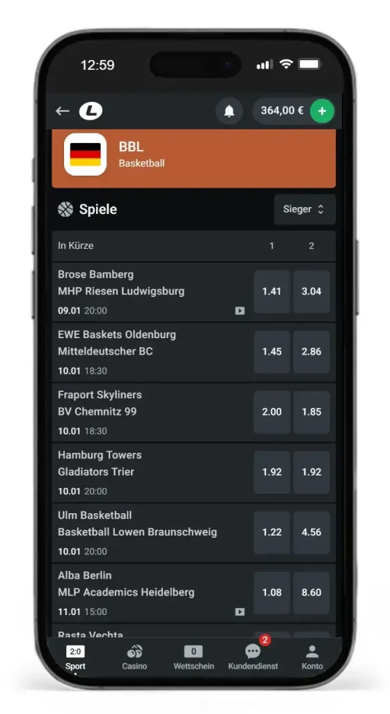 Basketball Bundesliga Quoten von Leonbet