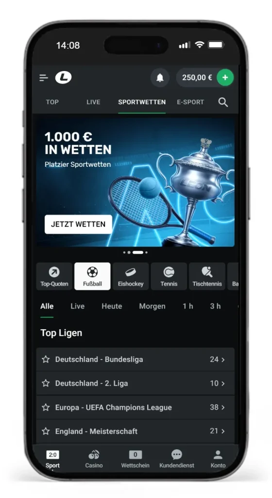 Einblick in das Wettangebot von Leonbet