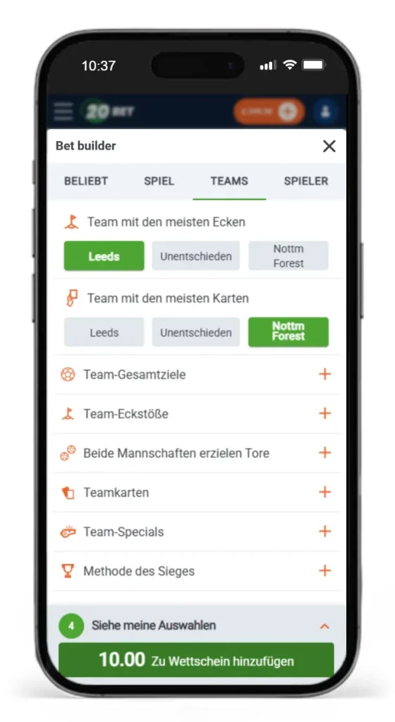 Optionen fuer Kombi-Wetten mit dem 20Bet Wettkonfigurator