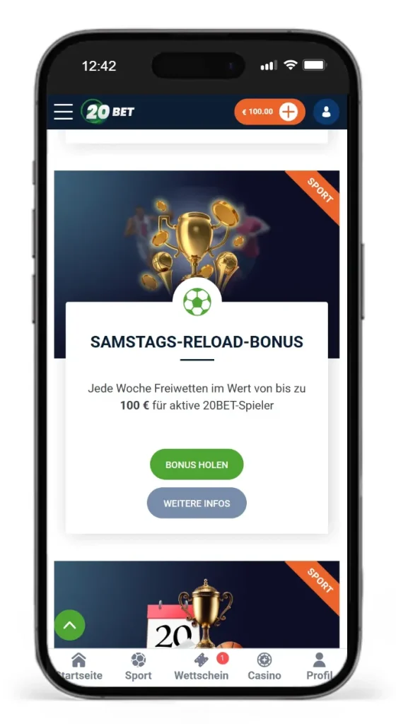20Bet Reload Bonus fuer Sportwetten